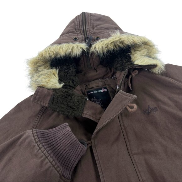 Vtg NOS Alpha Industries Canvas Bomber Hooded Flight Jacket Womens Size L Brown - Picture 3 of 9